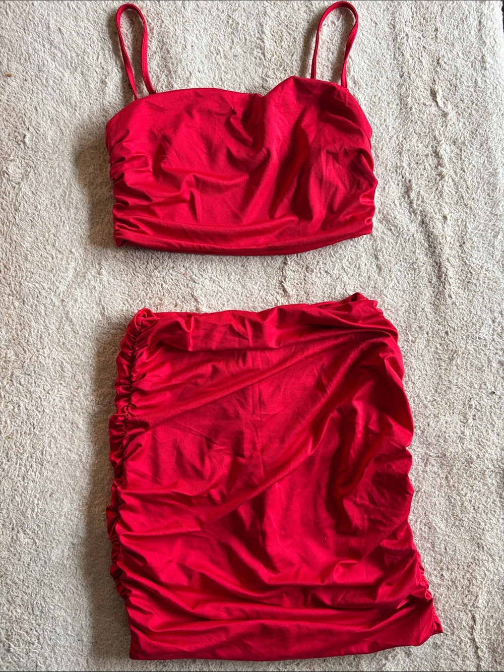Spirit Red Two-Piece Bandeau Top & Ruched Skirt Set